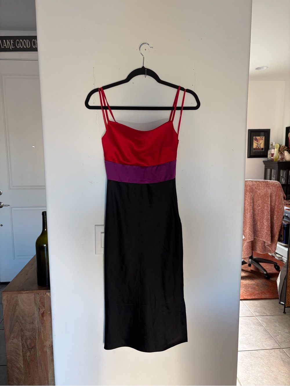 Express Red, Purple & Black Colorblock Midi Slip Dress